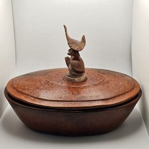 Vintage MCM  Pottery Craft Stoneware 3 Compartment Serving Dish With Lid Finial